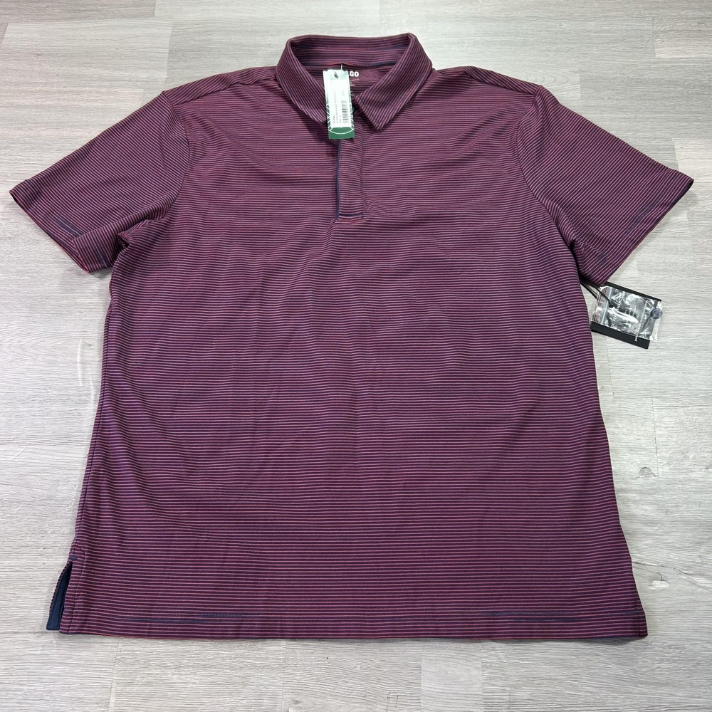01. ALGO Performance Polo Shirt Mens Large Red Stripe UPF 40 Stretch Quick Dry